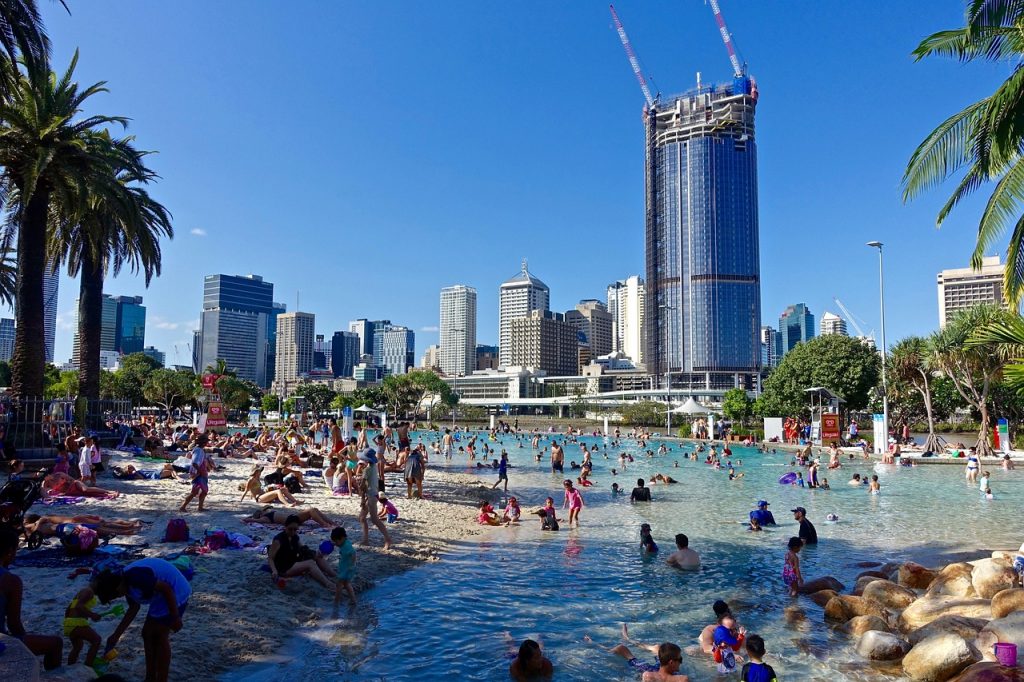 beach, city, southbank, swimmers, sand, australia, nature, brisbane, blue sand